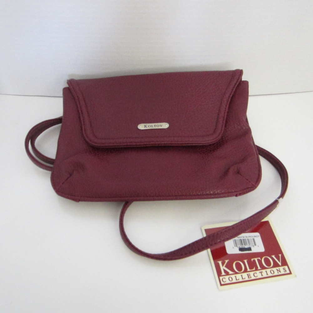 Koltov Burgandy Snap Closure Vinyl Crossbody Adjustable Strap NWT
